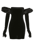 Gloves Puff Sleeve Detail Party Mini Dress-Outfit