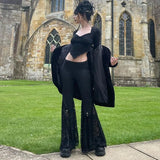 High-Waisted Lace Stitching Buttocks Micro-Trunks Dark Style Sexual Engraving Empty Spicy Girls Casual Pants-Outfit
