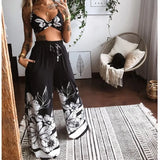 Pecs Suit Summer Tracksuit Sets Womens Outfits Boho Beach Style Print Underwear Loose Wide Leg Pants Ropa Mujer Подходить