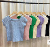 Fongt Summer New Temperament Square Collar Collar Collar Collar Collared Collared Collared Pure Color Thin Jasmine Knitted Women's Top