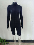 Zipper Stretch Turtleneck Embroidered Street Hipster Slim Fit Fitness Jumpsuit Yoga