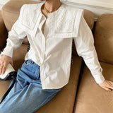 New Style White Shirt Women Long Sleeve French Design Sense Big Collar Temperament Commuting Korean Version Of Women's