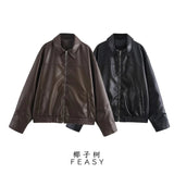 Fongt Women's Summer Fashion Temperament Autumn And Winter New Imitation Leather Bomber Jacket Jacket