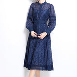 Fongt Style Dress 2025 Spring New Retro Heavy Industry Embroidery Lantern Sleeves Waist Single Buckle Large Swing Dress