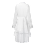 ZANZEA Fashion Women Ruffles Hem Blouse Elegant Lapel Neck Swallowtail Shirts Solid Long Sleeve High Waist Tops Irregular