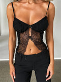 Women Tank Top Spaghetti Strap Camisoles Sleeveless V-Neck Lace Patchwork Front Split Vest Summer Y2K Streetwear 2023-Outfit