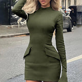 Fongt Autumn New Fashion Sexy Hottie Bag Hip Dress Temperament Professional Style Long-Sleeved Dress
