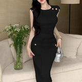 Fongt New Sleeveless Nails Clad High-Waist Temperament Famous Half-Dress Knitted Set Two Sets