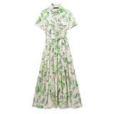 New Series Of Spring Printed Belt-Lined Dress-Outfit