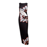 Fongt Summer New Fashion Retro Print Sleeveless Cuffed Hollow Sexy Slim Color