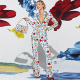 Fongt Spring And Summer New Star Fashion Print A Buckle Blazer Long Suit Two Sets