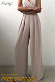 Chiffon Sexy Joker Solid Elegant Spaghetti Strap European and American Women's High Waist Wide Leg