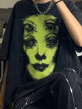 Hippie Emo Graphic T Shirts Women Grunge Gothic Oversize Black Tshirts Dark Academia Clothes Short Sleeve Tee