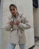 Fongt Winter New Thickened Collared Waist Cotton Coat Thin Solid Cotton Coat Woman