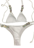 Fongt Sexy Bikini Color Female Split Straps Luxury Diamond Swimwear Metal Chain Accessories