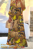 Casual Women Summer V Neck Dress Elegant Femme Long Sleeve Holiday Beach Dress Vintage Leopard Print Maxi Dress