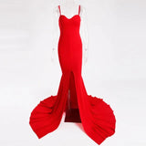 Slit Bare Shoulder Red Night Gown Party