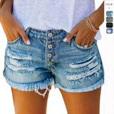 Fongt Tide Women Hole Tuxedo Denim Straight Buckle Shorts Women Hot Pants