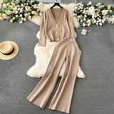 Fongt Small Fragrant Wind Two Sets Of Women's Autumn And Winter Knitted Jersey Jacket Sweater Casual Trousers