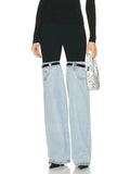 Design Sense Splicing Jeans Autumn 2024 New High Waist Straight Wide Leg Fashion Personality Chic Pants Female TH1098-Outfit