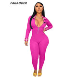 PINK Letter Embroidery Bodycon Jumpsuit Fashion Plaid Patchwork Bodysuits Long Sleeve Sexy Zipper Playsuits