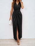 Fongt Summer Women's Elegant Kinesy Sleeveless V-Neck Opening And Repair Body Temperament Dress Dress Woman