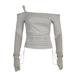 Girl Style Solid Color Collar Shoulder Rope Slim Long-Sleeved Functional T-Shirt 2024 Spring New