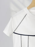 Fongt Combed Cotton White T-Shirt Women's Pure Cotton Bright Thread Design Bow Knot Rotator Sleeve Round Collar Short Sleeve Shirt Ins-Outfit