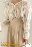 Fashion Pleated Casual Blouse Women Summer New Loose Folds Perspective Chiffon Shirt Long Sleeve Tops Blusas Mujer