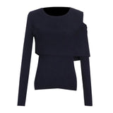 Fongt Style Sweater Women's 2025 Spring New Fashion Collar Design Long-Sleeved Shoulder High-End Feel