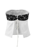 Tie Up Lace Patchwork Bandeau Top-Outfit