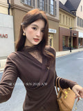 Fongt Xixi 2025 Autumn White Standard Temperament Wool High-Collar Lace Bottom-Up Lady With Top Dress Woman 25389