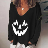 V-neck Long Sleeve Pullover Casual Loose