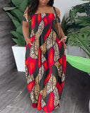 Summer New Women's Fashion Leisure Sexy Print Bare Shoulder Dress-Outfit