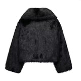 Fongt Quality Artificial Fur Effect Lapel Jacket Loose Show Thin Casual Jacket-Outfit