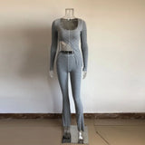 2021 New Fall 2 Two Piece Set Women Ribbed Strapless Long Sleeve Tank Top And Matching Pants Sexy Autumn Thick