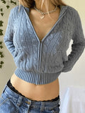 Hooded Cable Knit Cardigan-Outfit