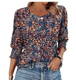Fongt Color Women's Clothing 2025 Autumn Loose Leisure Printing Seven-Sleeve Round-Neck T-Shirt Top