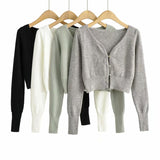 New Autumn Style Cardigan V-Collar Button High Waist Exposed Navel Short Slim Women's Sweater-Outfit
