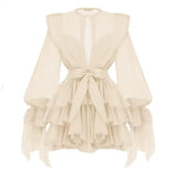 Fongt Leaf Lantern Sleeve Dress Women 2025 Summer New Temperament Elegant Simple Casual Fashion Beach