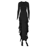 Summer New Explosive Fashion Trend Flounce Splicing Long-Sleeved Hoodie Irregular Dress-Outfit