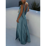 Fongt Temperament Sexy Solid Color Splicing Tie With Body Slings Long Dress