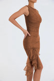 Mesh Ruffle Sleeveless Midi Dress-Outfit