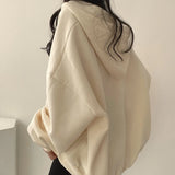 V-Neck Solid Color Oversized Hoodie-Outfit