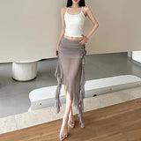 Fongt Summer New Women's Mesh Wrap Hip Three-Dimensional Flower Slim Irregular Edge Skirt-Outfit