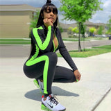 Jumpsuit Sporty Rompers Womens Jumpsuit 2019 Workout Patchwork Zipper Long Sleeve Jumpsuits Activewear