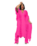 Fongt New Women's Pure Color Handmade Knit Hollow Tassel Suit-Outfit