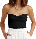/ Summer 2023 New Solid Color Twisted Woven Sling Short Tight Back Strapless Knitwear Women's Wear-Outfit