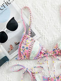 Ethnic Floral Lace Up Bikini Set-Outfit