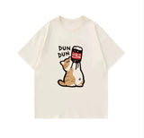 Cartoon Kitten Print Oversized T-shirt-Outfit